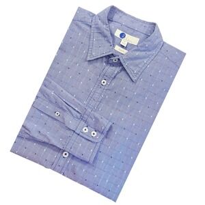 Boden Men's Slim Fit Cotton Button Down Shirt Blue Micro Check‎ Embroidered M
